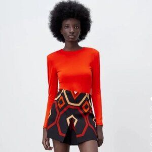 ZARA Shoulder-Pad Long Sleeve Bodysuit, Size S